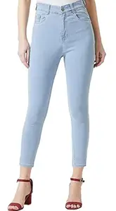 Aadvi Enterprise 1 Button High Waist Solid Jeans for Girls & Women (28, Ice)