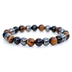 Divine Crystal Treasures Men and Women Certified Natural Crystal Stone Bracelet 8 mm Gem Stone Bracelet for Reiki Healing & Crystal Healing.(Triple Protection Bracelet)