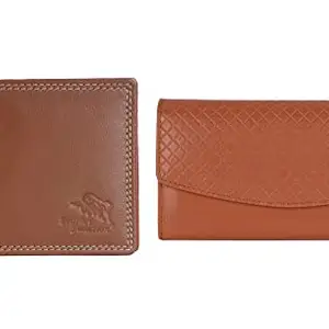 Leather Junction 2 in 1 Tan Men's Wallet & Women's Wallet Combo Set (145019123319)