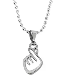 Airtick Silver Color Unisex Metal Fancy & Stylish 3D Finger Heart BTS Love Yourself Logo/Symbol Kpop Charm Locket Pendant Necklace With Chain For Army Fans