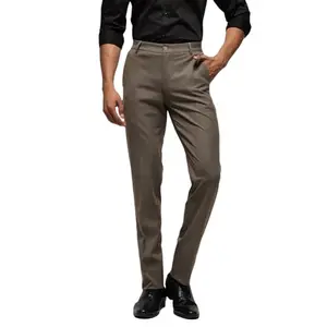 SUBTRACT Men 4 Way Stretch Wrinkle Free Slim Fit Formal Trouser in Hardwood with 2 inch Flexible Waistband | Men's Trousers for Office or Party