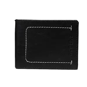 WILD EDGE Genuine Leather Black Men's Wallet with Thread Detail - Stylish Leather Wallet for Men - Bi-Fold/Two-Fold Wallet for Men