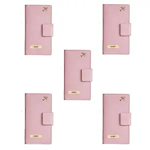 Vorak Ahimsa Ahimsa Leather Personalized 5 Pcs Travel Wallet Combo | Personalized Travel Wallet Combo for Unisex | Customzied Name and Charm (Pink)