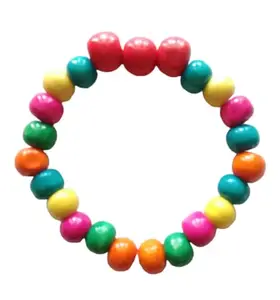JoaHan's Handmade Multicolor Colourful Stretchable Unisex Elastic Wooden Bracelet (Red)