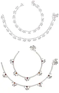 AanyaCentric Indian Traditional Ethnic White Metal Anklet Pair Silver Bracelet For Women Payal Girls Kolusu Anklets Stylish Oxidised