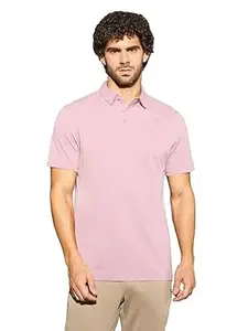 TECHNOSPORT Men's Solid Slim Fit Polo Collar T-Shirt COTFLEX Half Sleeve Button Polyester for Gym Running Workout UPF50+ Anti Odour