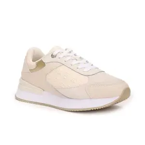 Tommy Hilfiger Leather Solid Beige Women Flat Sneakers (F23HWFW242) Size- 39