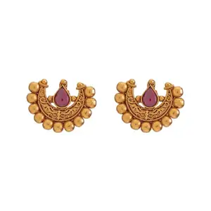 Kushal's Fashion Jewellery Ruby Gold Plated Ethnic Antique Earring - 426250