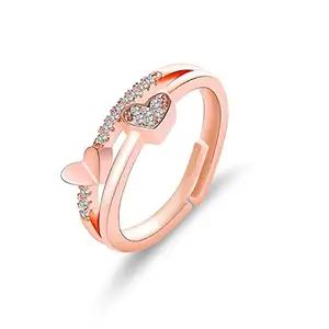 Fashion Frill Heartbeat Gold Plated Stainless Steel Ring For Women Girls Couple Ring Valentine Ring For GF/BF/His/Her (Rose Gold, Adjustable)