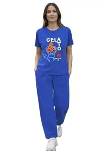 WAKE WILD Co-Ord Set for Women | Cotton Night Suit | Relaxed Fit | Printed T-Shirt & Wide Leg Pant with Pockets | Half Sleeve Round Neck | Stylish Loungewear & Travel/Holiday wear