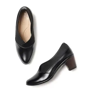 Marc Loire Women Pointed Toe Formal Block Heel Mules Shoes (Black, 6)