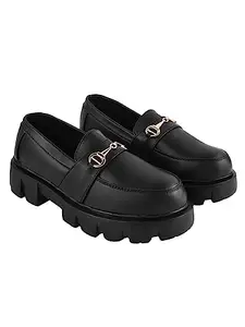 Shoetopia Smart Casual Chain Detailed Black Loafers for Women & Girls/UK5