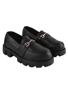 Shoetopia Smart Casual Chain Detailed Black Loafers for Women & Girls/UK7
