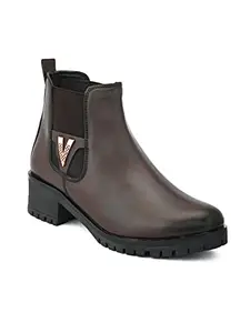 FENTACIA Women's Brown Formal Vegan Leather Chelsea Boots - 4 UK