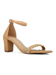 Inc.5 Womens Beige Solid Square Toe Party Wear Block Heels Sandals