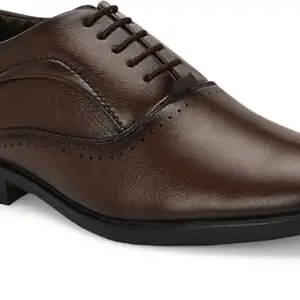 LAUREL FASHION FEVER Men's Formal Shoes | Synthetic Leather Upper | TPR Sole | Stylish & Comfortable Lace-Up Oxford for Office (CD-538-GOAT-BRN-8) Brown