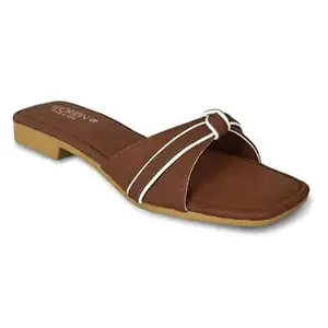 WORTON FASHION Women Brown Knot Strap Low Heel Sandals Flat| Dailywear Comfortable Casual Sandal For Girls