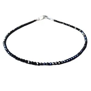 Gems_Hub Black Spinel Bracelet with Silver Clasp – 2-2.5mm Round Beads – Faceted Cut – Healing, Fashion, Gift, Spiritual, Yoga|FIZA_LINK_01205