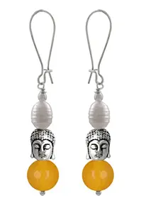 JFL - Jewellery for Less German Silver Plated Oxidised Buddha Semi Precious Pearl and Agate Bead Designer Earring for Girls and Women (Yellow),Valentine