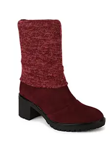 Bruno Manetti Women's Maroon Knee Length slipon andside ziper Boots
