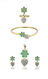 M CREATION Green Colored Combo of Pendant with Earrings, Bracelet and Ring for Women(COMBO SET 02G)