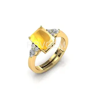 RRVGEM YELLOW SAPPHIRE RING 11.25 Ratti / 10.70 Carat Certified Unheated Untreatet Natural PUKHRAJ RING Gold Plated Adjustable Ring Certified AA++ Natural for Man and Women(Lab - Tested)