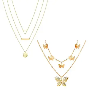 Vembley Vembley Combo of 2 Attractive Gold Plated Layered Pendant Necklace For Women and Girls