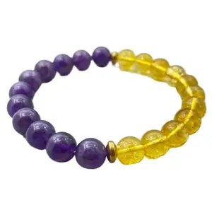 RRJEWELZ Natural Amethyst & Citrine 8mm Round Shape Smooth Cut Beads 7.5 Inch Stretchable Bracelet For Men & Women. Unisex Bracelet For Healing, Meditation, Prosperity, Gift & Luck|STBR_RR_10562_7.5