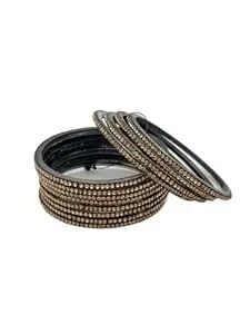 HOUSE OF BANGLEZ Women’s Gold Stone Studded Bangles Set of 12