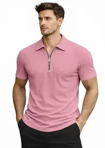 Peppyzone Men’s Textured Lightweight Zipper Polo Neck T-Shirt for Men | Half Sleeve T Shirt for Men with Collar | Zip Tshirt for Man Stylish Regular Fit Casual & Smart