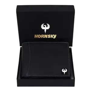 HornSky | Leather Wallet for Men I Ultra Strong Stitching I 6 Credit Card Slots I 2 Currency Compartments I 1 Coin Pocket (Black)