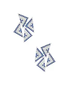 PRIVIU Earrings for Women Rhodium Plated White & Blue AD Fancy Geometric Stud Earrings for Women and Girls