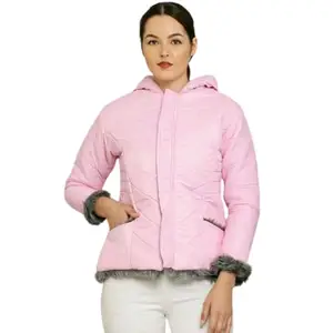 Women's & Girl's Winter Wear Polyester Full Sleeve Solid Parka Quilted Bomber Jacket (Jacket-Light Pink-S)