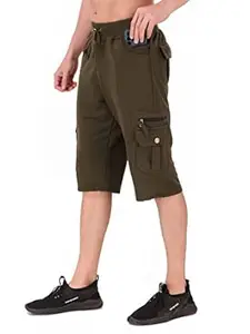 UZARUS Men's Cargo Capri Shorts with 9 Pockets