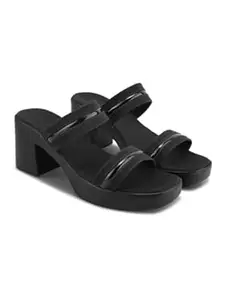 SELFIEE Women's Strappy Double with Golden Tine Strap Comfortable Wedding & Party Block Heel Sandals