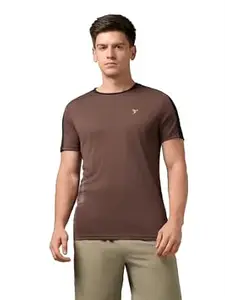 TECHNOSPORT Men's Slim Fit Color Block T-Shirt, Technocool Quick Dry Anti-Microbial Short Sleeve Sports Tee for Gym, Running, Training & Everyday Wear