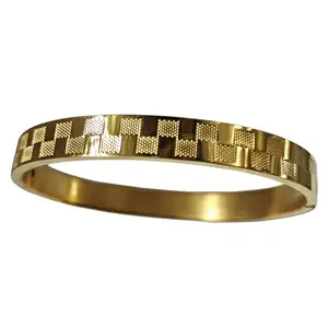 CAUGHT-IN-4K STORE CAUGHTIN4K Bracelets for Men Square Dotted Carved Chess Design | Anti Tarnish Stainless Steel | Golden Kada for Men | Water and Rust Resistant | Gift