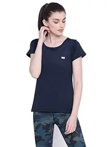 Clovia Women's Activewear Short Sleeve Sports T-Shirt (AT0112P08_Blue_M)