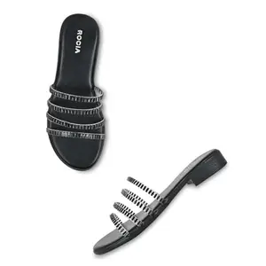 ROCIA By Regal Black Women Casual Strappy Studded Flats