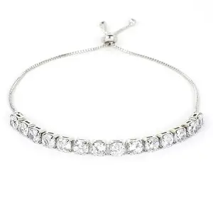 ACCESSHER Stunning Silver Plated Delicate American Diamonds Studded Minimal Design Inspired Single Line Bracelet with Pull String Closure for Women and Girls