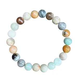 RRJEWELZ Natural Amazonite 10mm Round Shape Smooth Cut Beads 7 Inch Stretchable Bracelet For Men & Women. Unisex Bracelet For Healing, Meditation, Prosperity, Gift & Luck|STBR_RR_09890_7.0