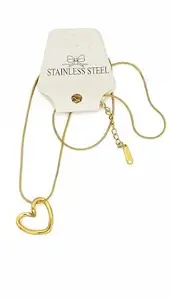 Gold Plated heart Pendant Necklace, Stainless Steel Chain, 18 Inch Length