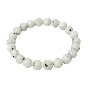 The Artisan workshop|Natural White Moonstone Beaded Bracelet with Black Tourmaline Inclusions – 8mm Round Beads, Handmade Elastic Stretch