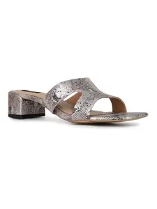 Inc.5 Womens Pewter Party Wear Printed Toe Square Toe Block Heel Sandals
