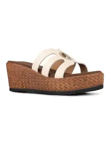 Inc.5 Womens Cream Striped Round Toe Wedge Heel Sandals