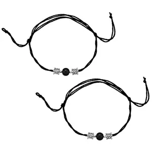 Aanya Gems Black Tourmaline trendy round black bead with kachua charm adjustable payal anklet dori for women and (girls pack of 2) with Lab Certificate