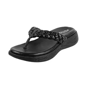 Metro Women Black Synthetic Leather Thong Slipper | Sandal UK/7 EU/40 (32-160)