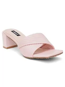 SHERRIF Women's Pink Block Heel Mules (SF-4404-PINK-34)