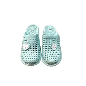 Women's Massage Slippers, Breathable Perforated Design, Mint Green with Bunny Charm