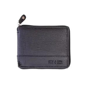 HIDE & SLEEK RFID Protected PU Leather Men's Bi-fold All Round Zipper Design Wallet